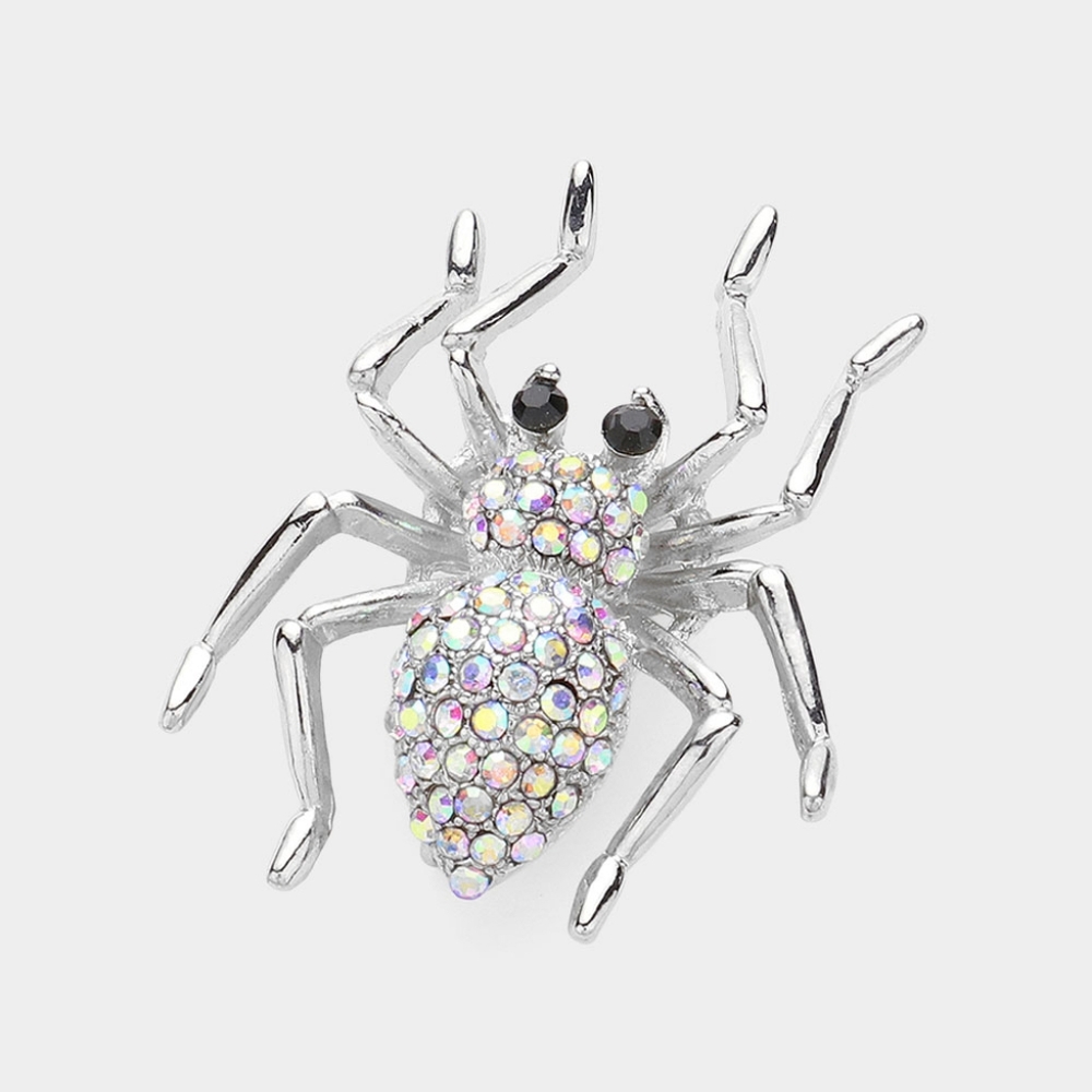 Abalone 2" Rhinestone Crystal Spider Brooch Pin Halloween Fashion Accessories